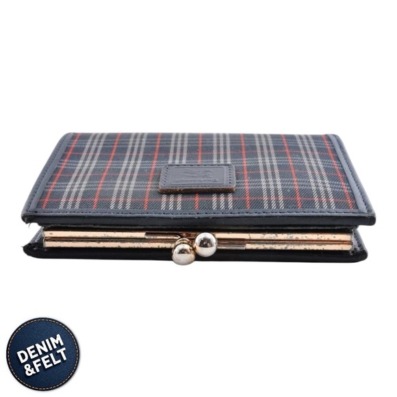 Burberry Navy Blue Plaid Leather Nova Check Clasp Bi-Fold Wallet 💙♥️ - Picture 6 of 10